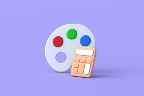 Taschenrechner und Künstlerpalette. 3D-
