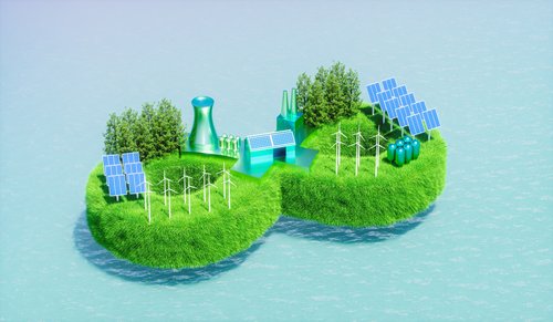 Grüne Industrie auf unendlich grünem Grasland