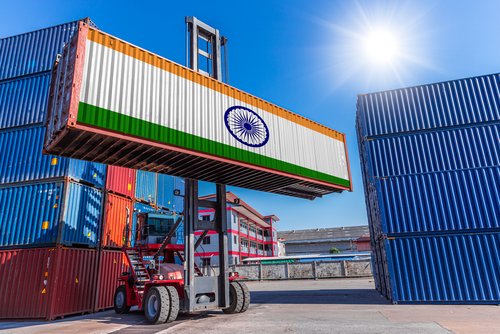 Container Zoll mit Indien-Flagge