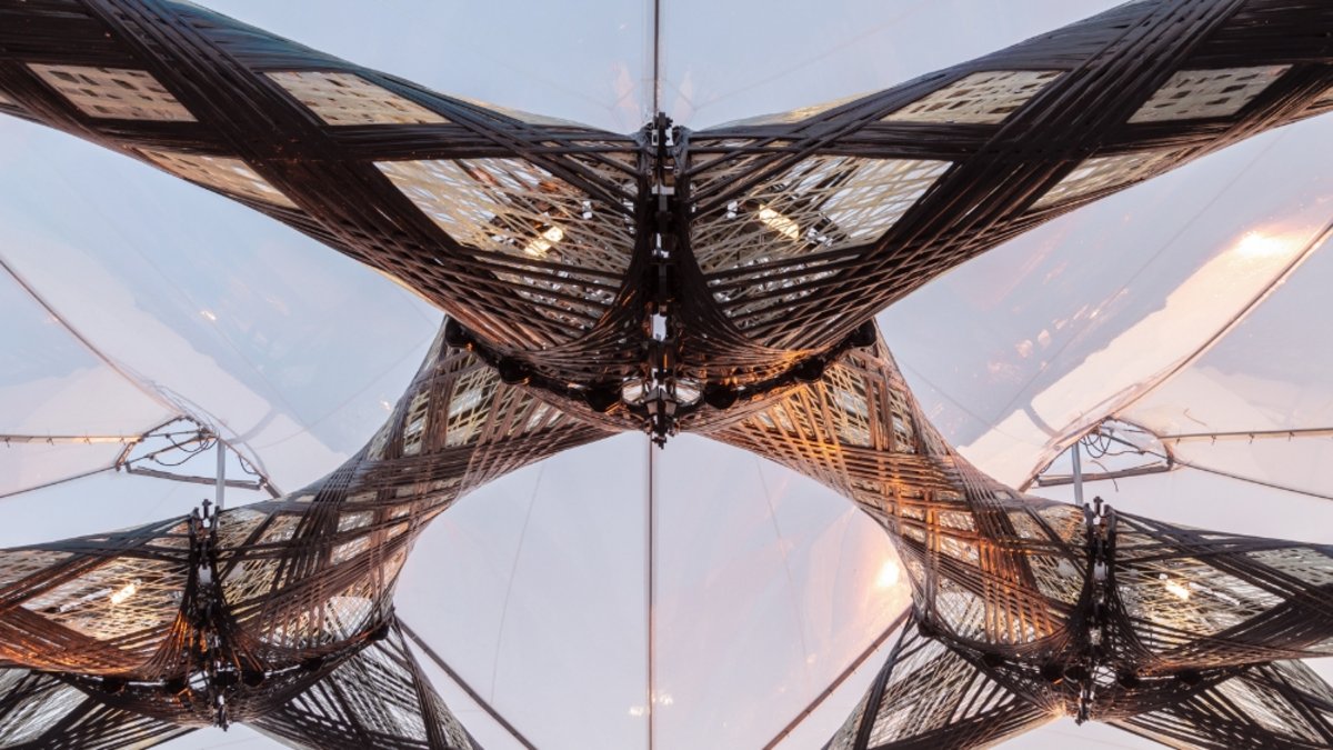 Eine Detailaufnahme des Faserpavillons auf der Bundesgartenschau in Heilbronn.