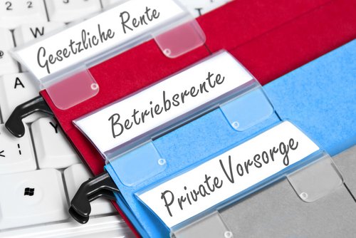 Aktenreiter in Farbe für Private Vorsorge, Arbeitnehmerpension und Rente