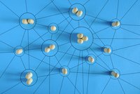 Geschäftskonzept für Netzwerkstruktur mit vernetzten Menschen, Geschäftsvernetzung, Teamarbeit und Teambuilding, Innovation