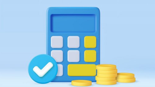 Taschenrechner als Symbol mit Geldmünzen