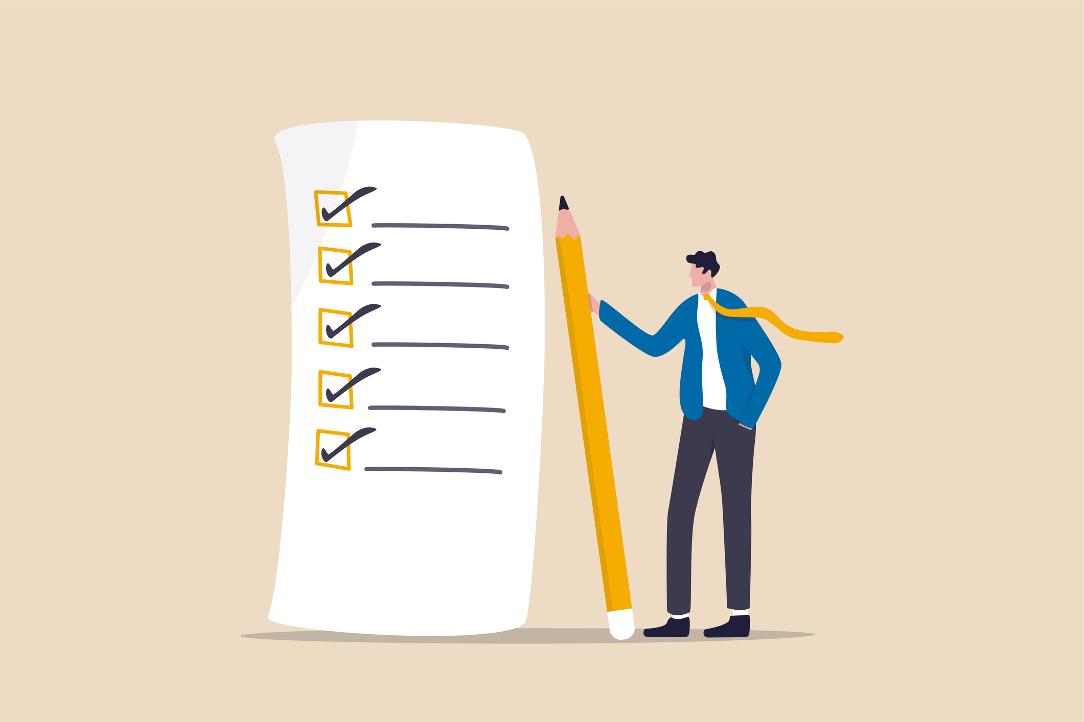 Vektorgrafik eines Männchens neben einer Checkliste