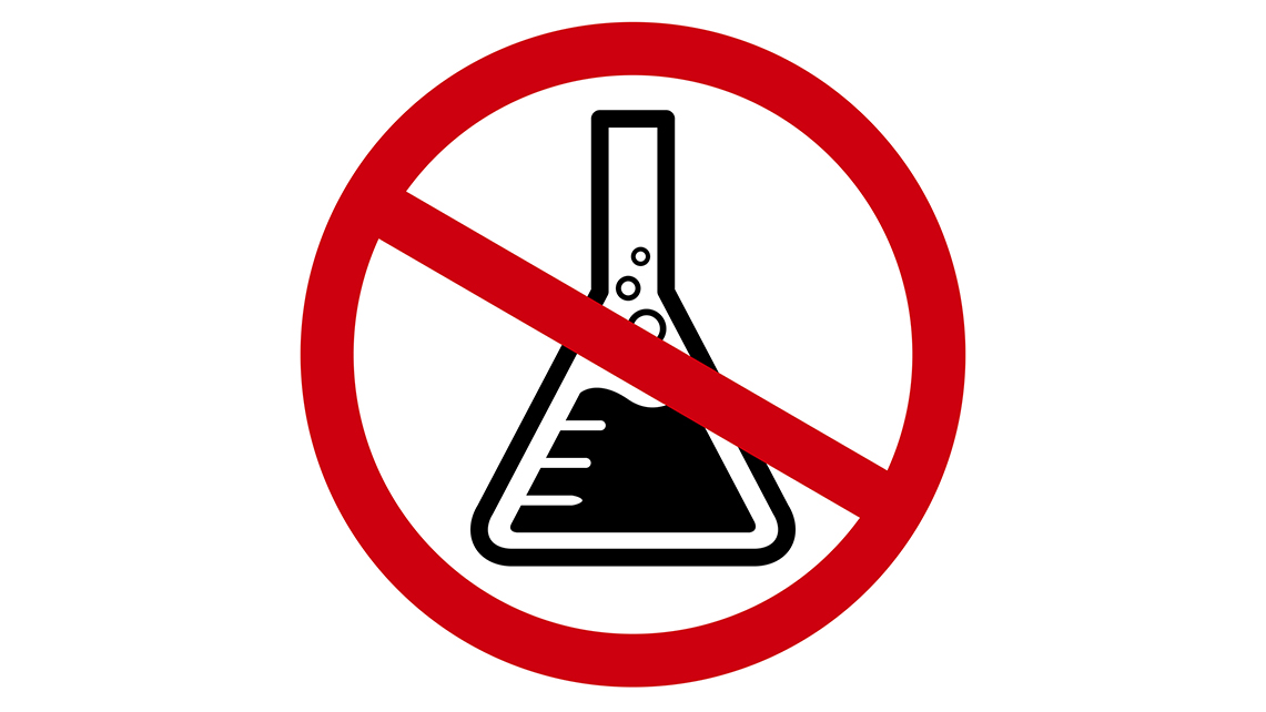 Piktogramm eines durchgestrichenen Chemie-Reagenzglases