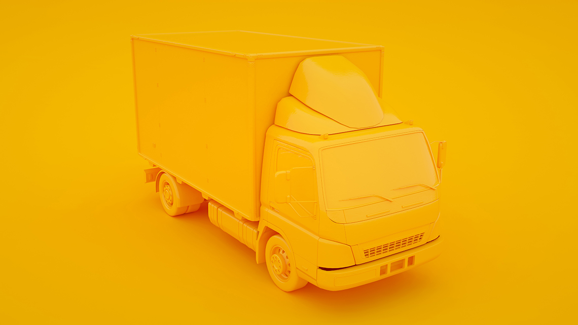 Gelb gefärbter LKW vor gelbem Hintergrund