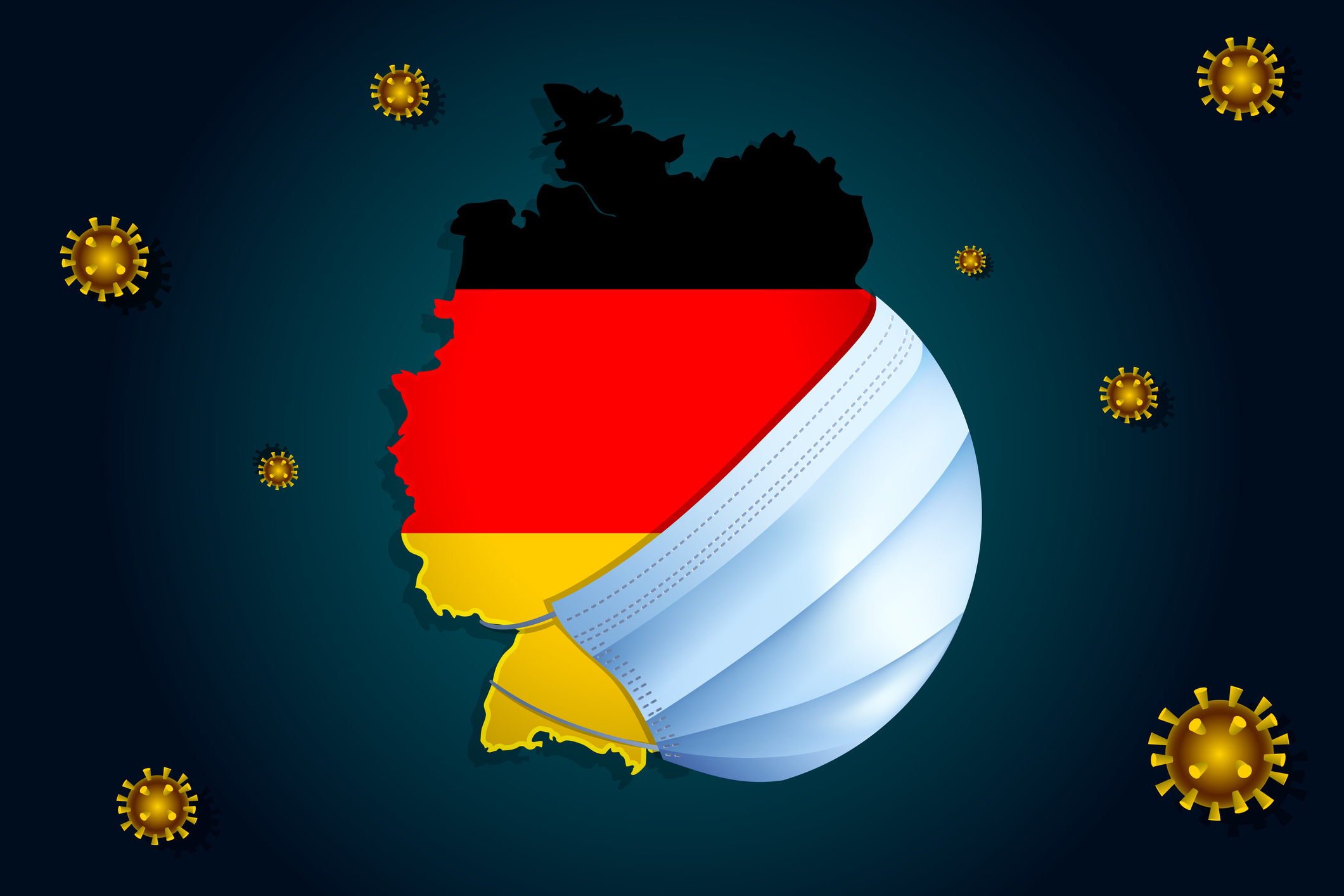 Medizinische Maske hängt über einem Umriss einer Deutschlandkarte