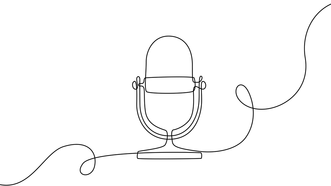 Podcast-Mikrofon aus einem einzelnen Strich gezeichnet.