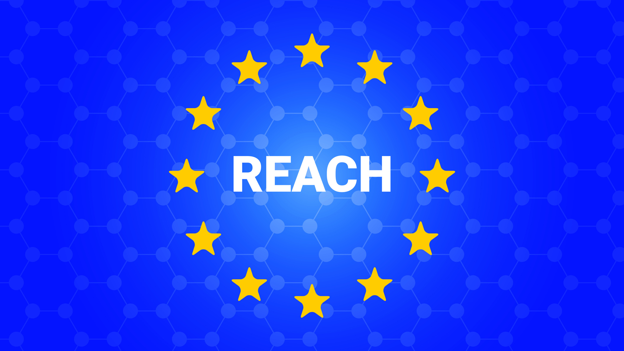 Vor dem Hintergrund einer europäischen Fahne stehen Symbole für Chemikalienpolitik und die Buchstaben REACH.