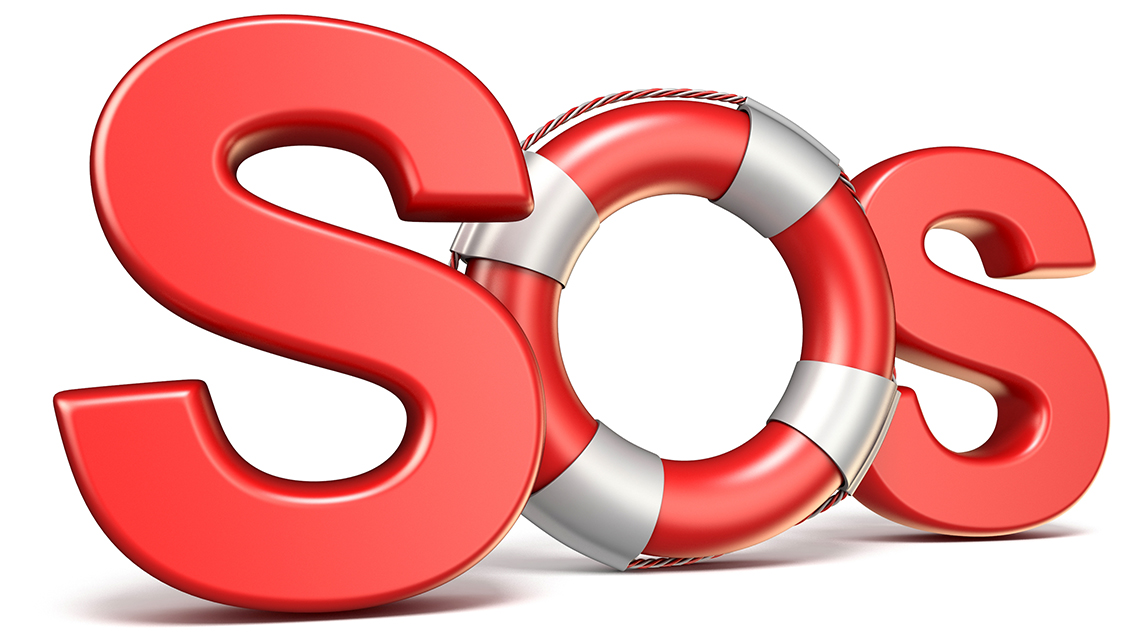 Große Rote Buchstaben formen das Wort SOS. Das O wird hierbei von einem Rettungsring dargestellt.