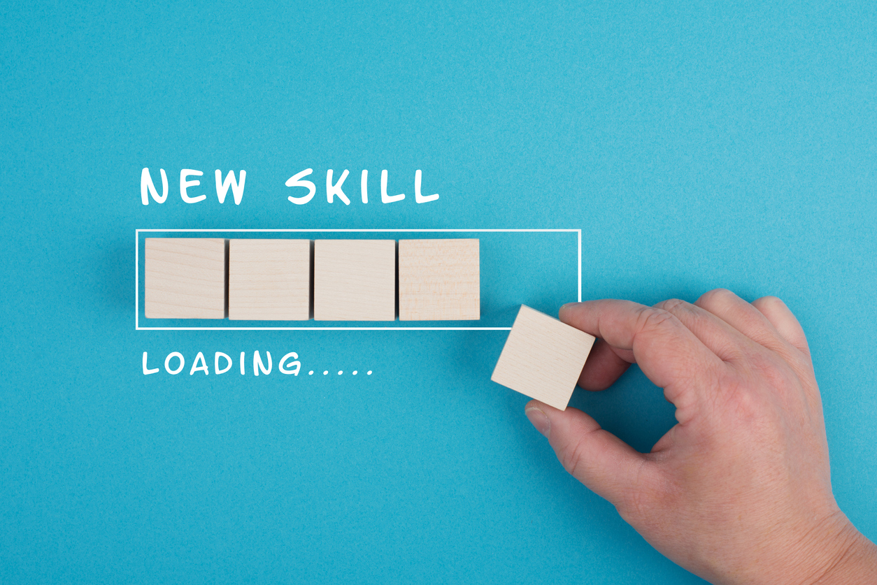 Fortschrittsbalken mit den Worten neue Fertigkeiten laden, New Skill Loading