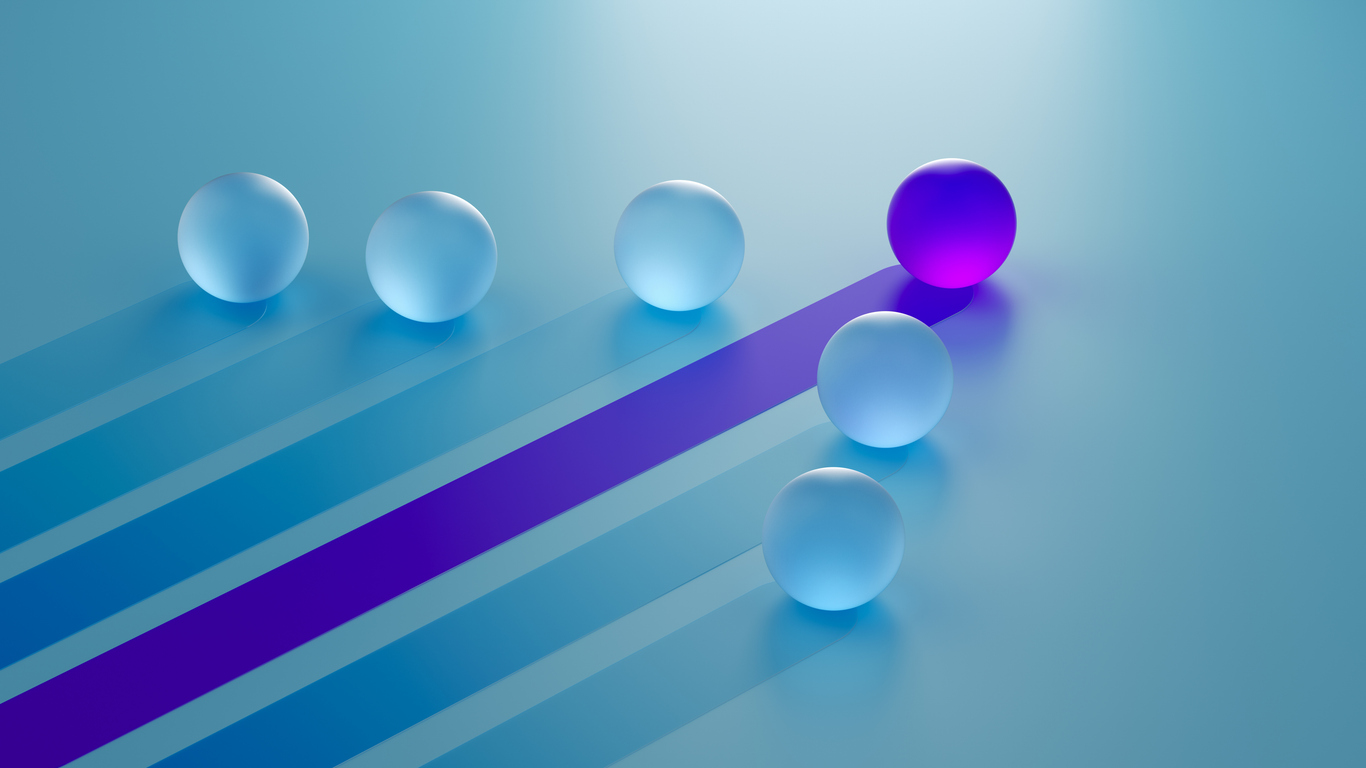 Geometric composition with sphere, sharp shadows, light background, vibrant colors, high contrast
