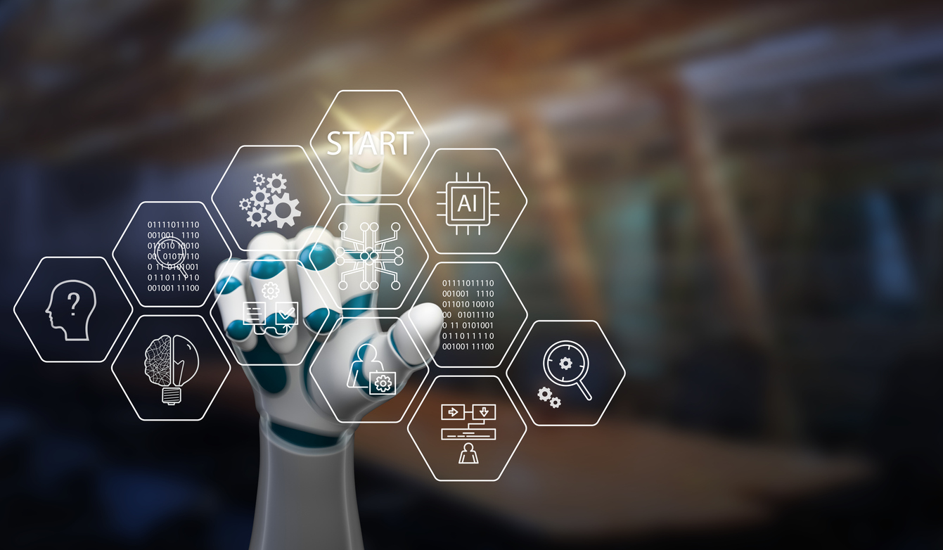Roboterhand wählt Icons aus