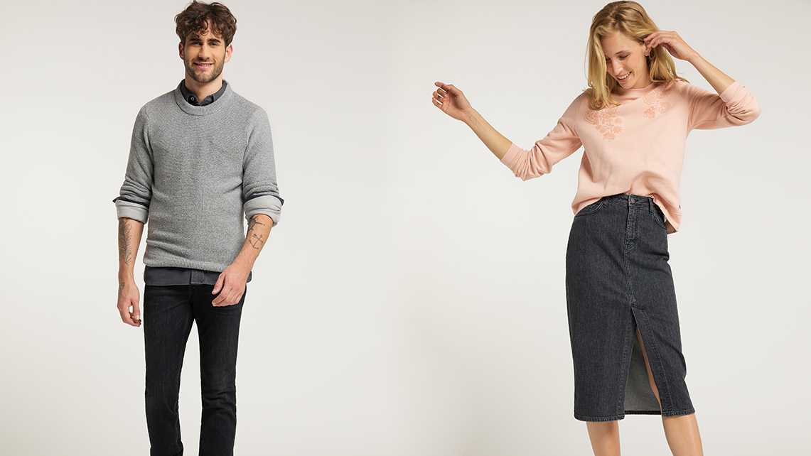 Mann und Frau in Jeanshose bzw. -rock